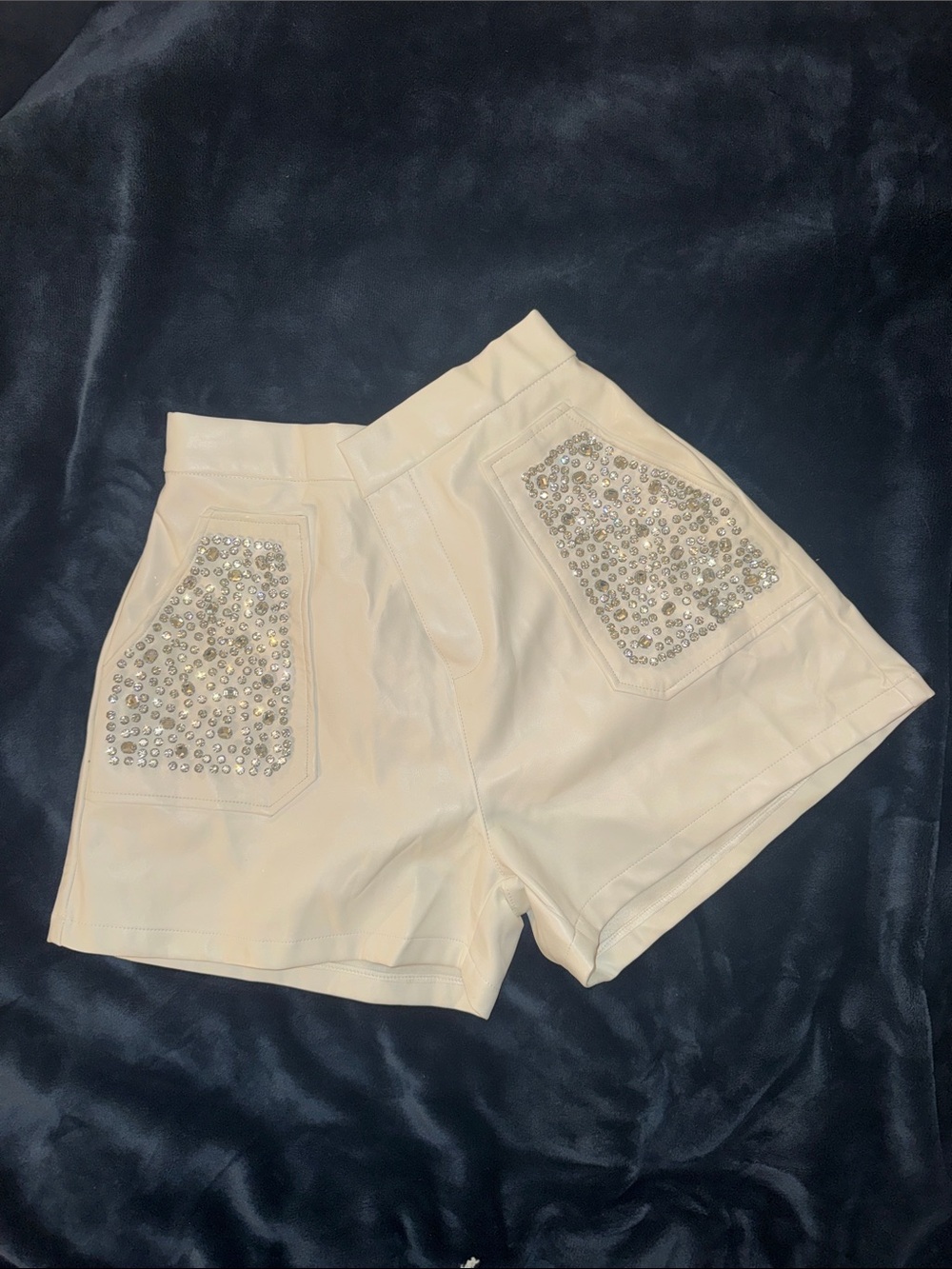 AKIRA White High-Waist Shorts with Sequin Pocket Detail
